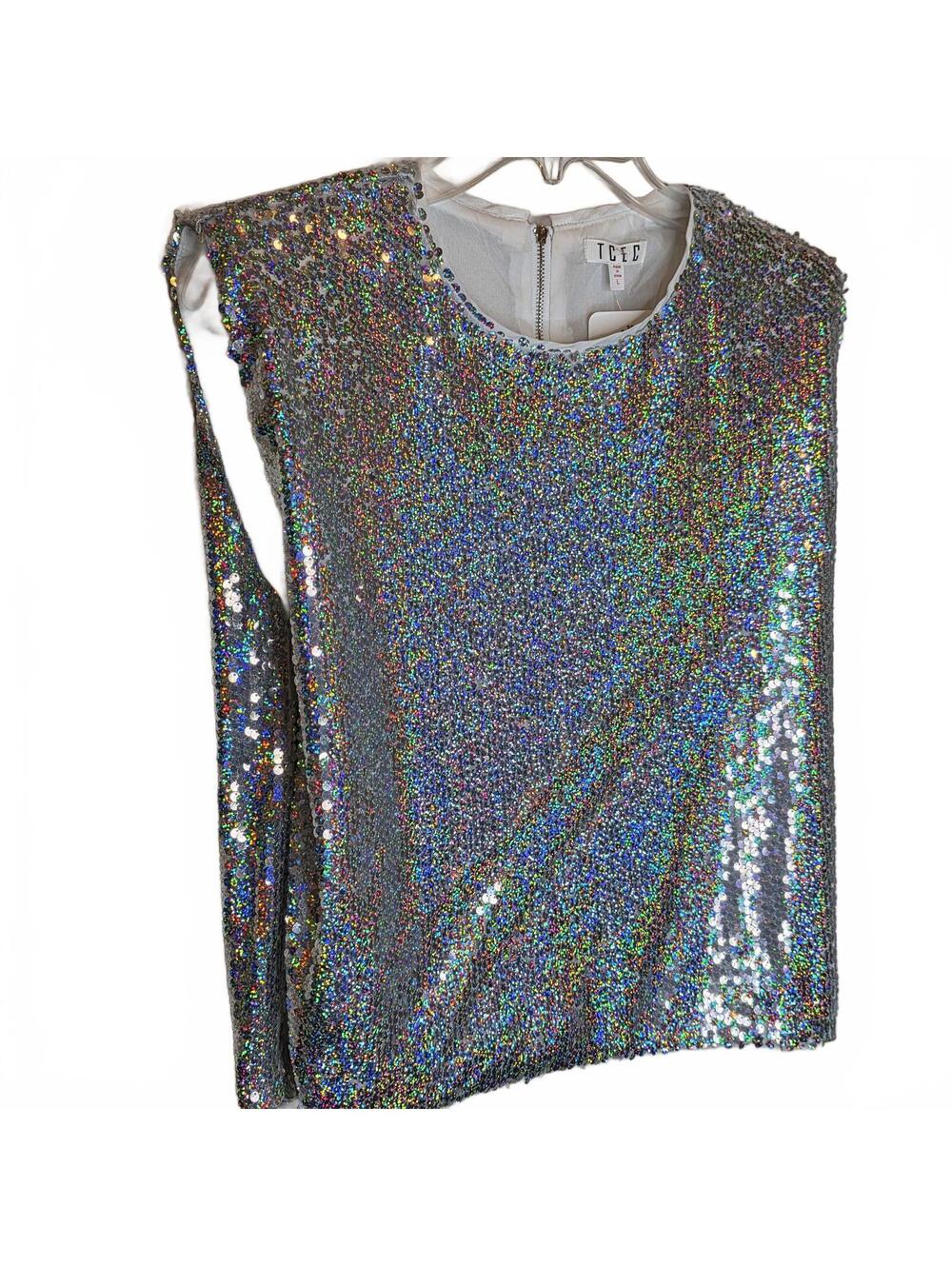 TCEC Sequin Sleeveless Blouse Silver Size Large NWT Costume Sparkle NWT